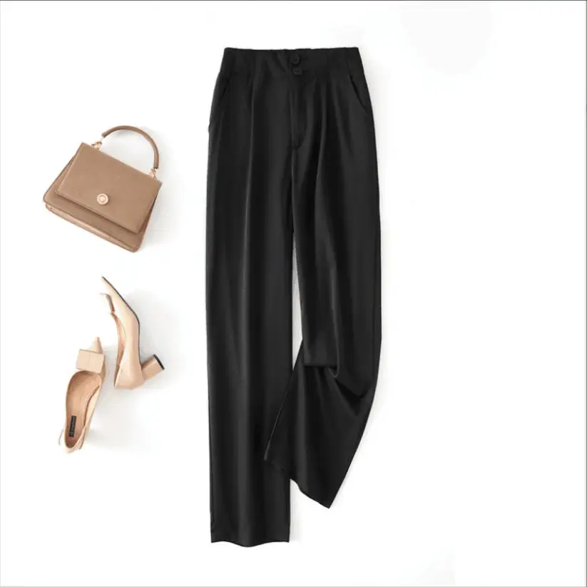 Women Black Slimming Wide Leg Pants with Handbag - Image 4