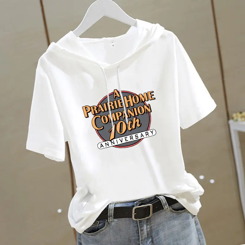 Women Hooded T-Shirt White Heart Design Short Sleeve - Image 3
