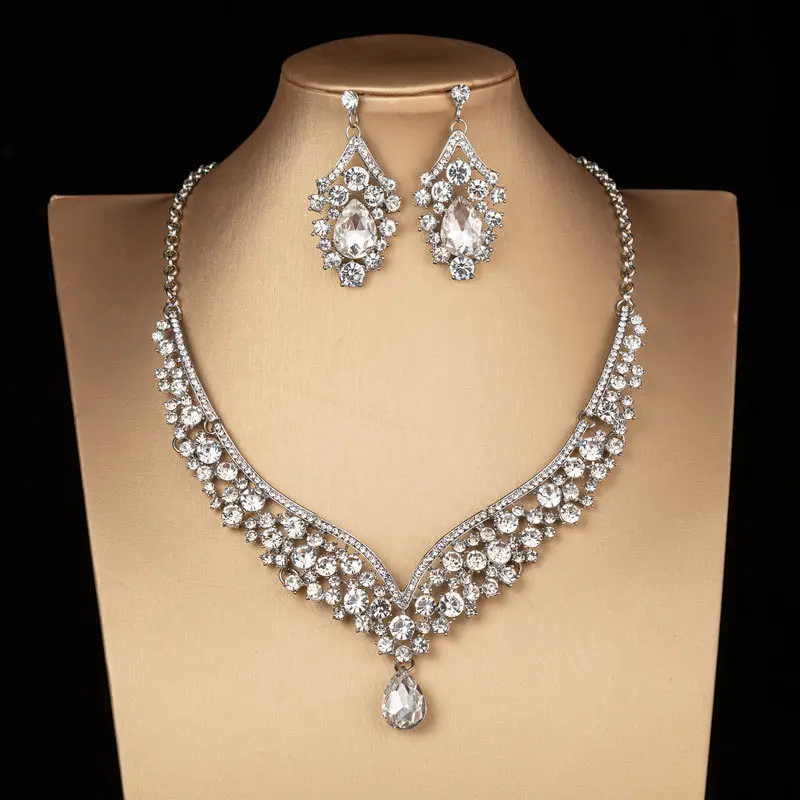 Blue Rhinestone Bridal Crown & Earrings Set