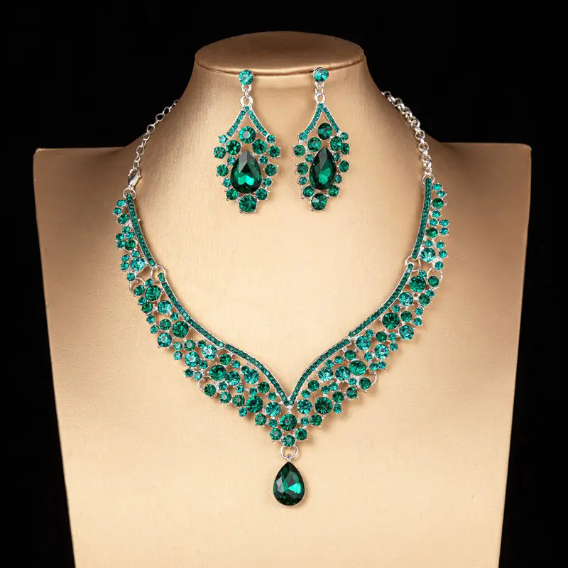 Blue Rhinestone Bridal Crown & Earrings Set
