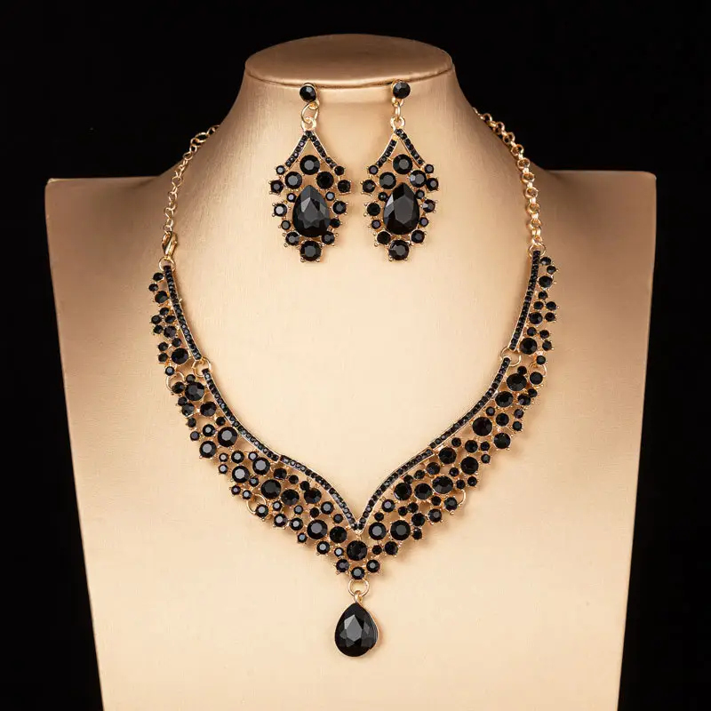 Blue Rhinestone Bridal Crown & Earrings Set