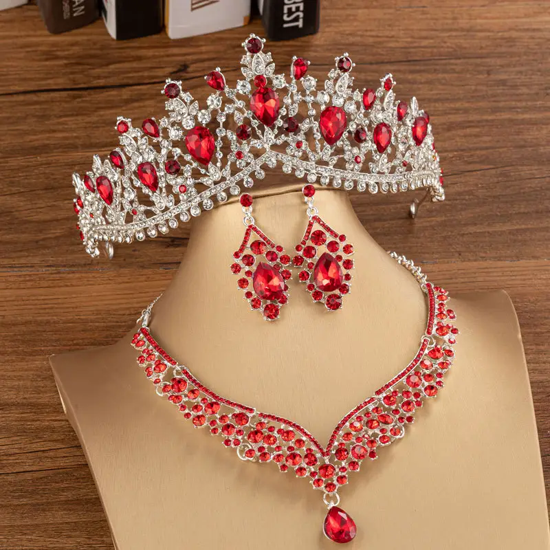 Blue Rhinestone Bridal Crown & Earrings Set