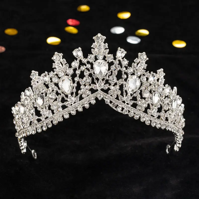 Blue Rhinestone Bridal Crown & Earrings Set