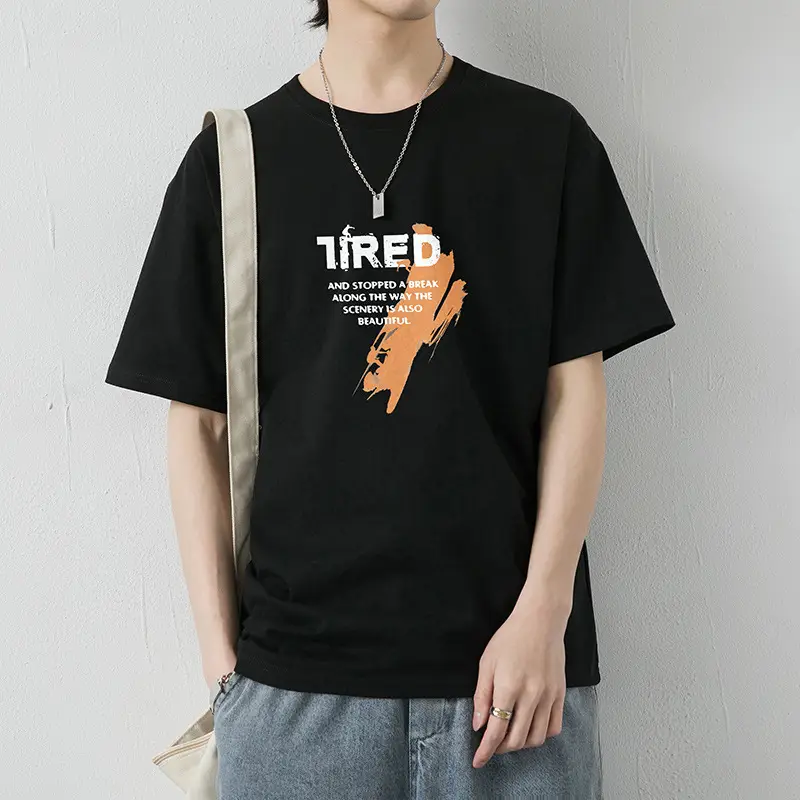 Men Black Graphic Cotton T-Shirt Loose Fit Summer Wear - Image 2