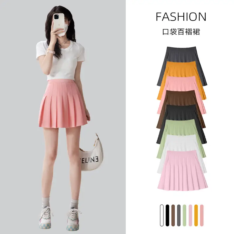 Women's White Pleated Skirt with Pocket Anti-Running - Image 17