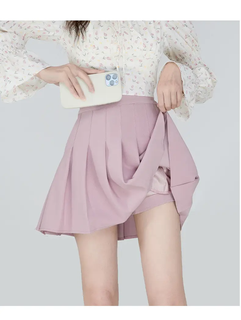 Women's White Pleated Skirt with Pocket Anti-Running — feature 15