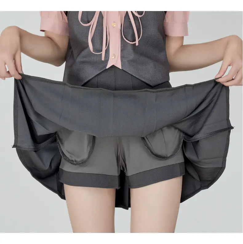 Women's White Pleated Skirt with Pocket Anti-Running — feature 20