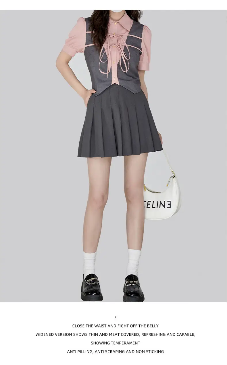 Women's White Pleated Skirt with Pocket Anti-Running — feature 21