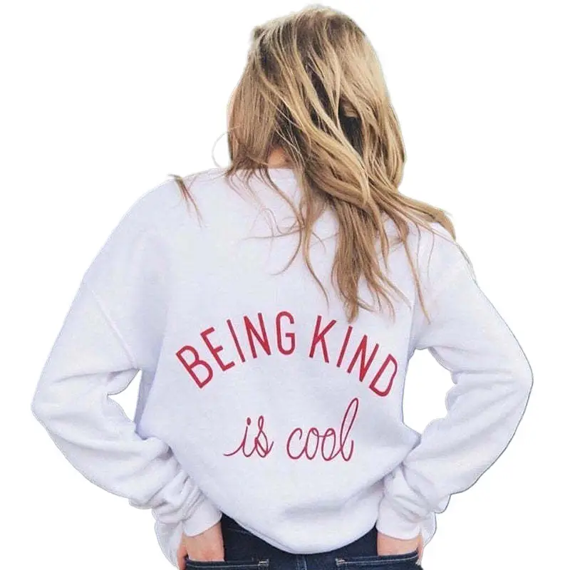 2025 Women's White Graphic Sweatshirt BEING KIND is Cool - Image 16