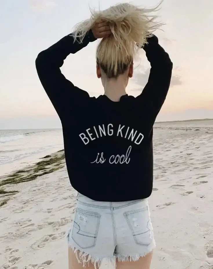2025 Women's White Graphic Sweatshirt BEING KIND is Cool - Image 14