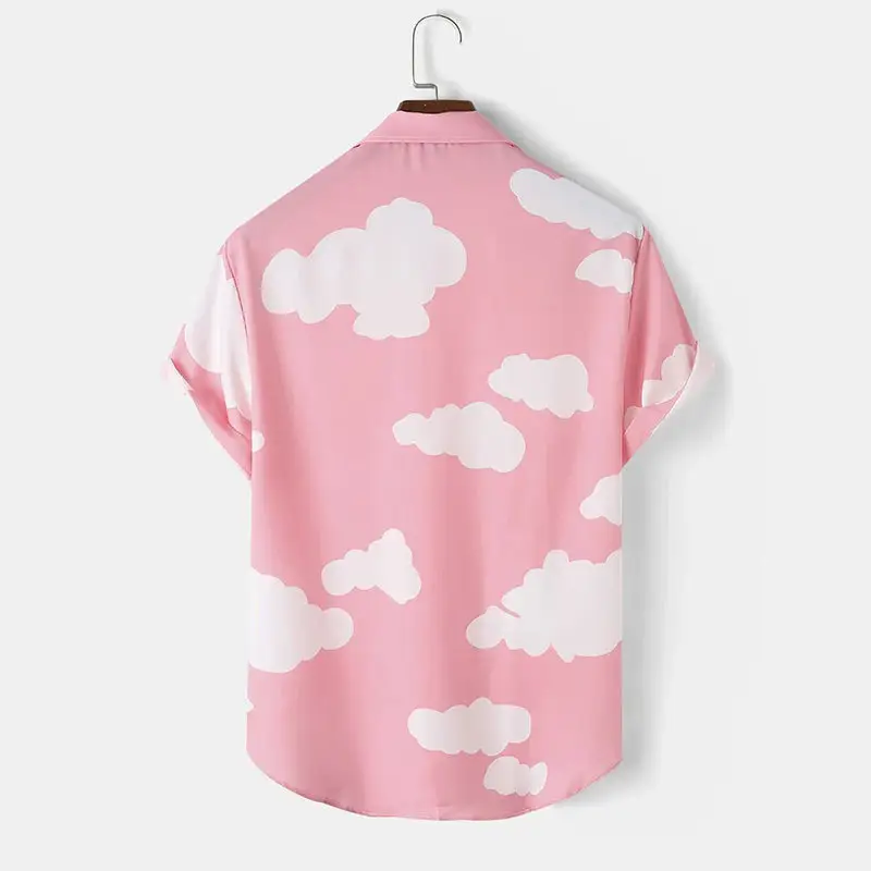 Pink Cloud Print Short Sleeve Men's Shirt - Image 3
