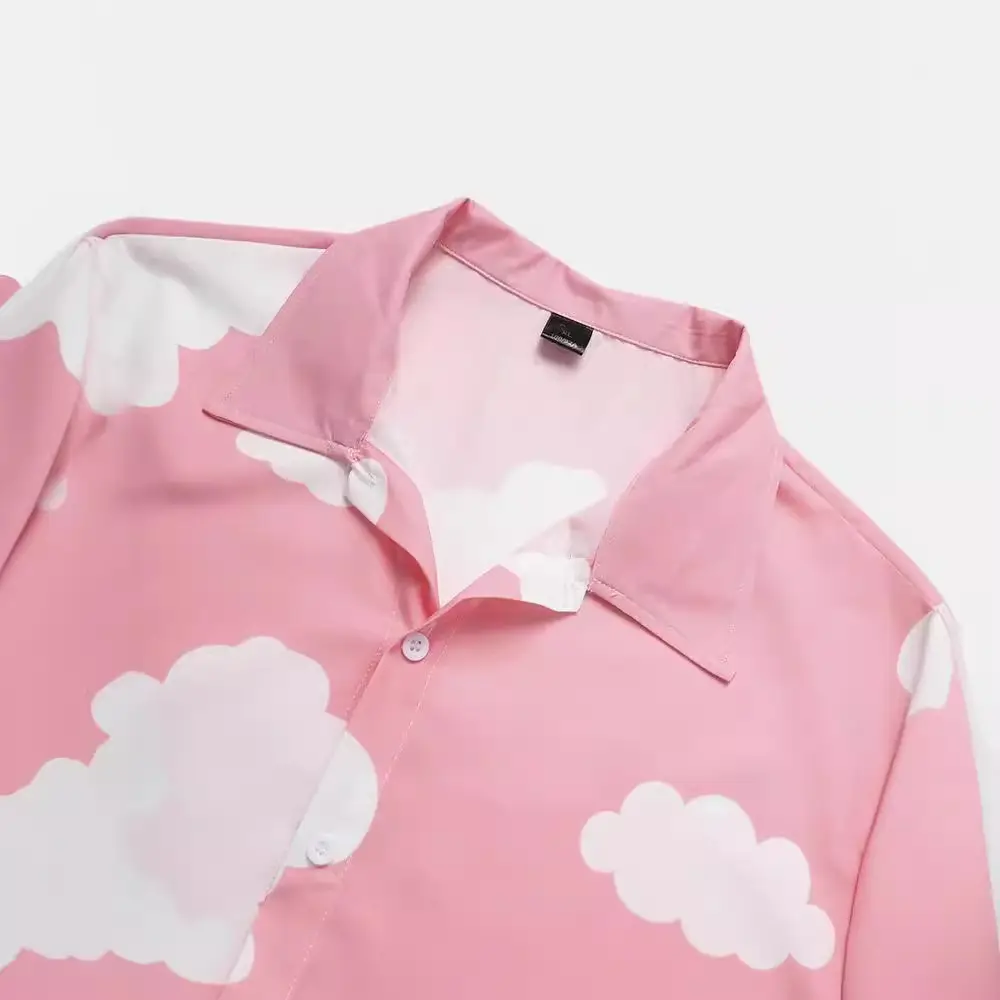 Pink Cloud Print Short Sleeve Men's Shirt - Image 4