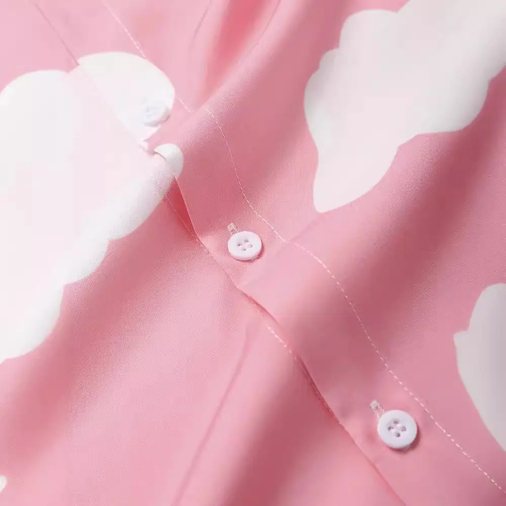 Pink Cloud Print Short Sleeve Men's Shirt - Image 5