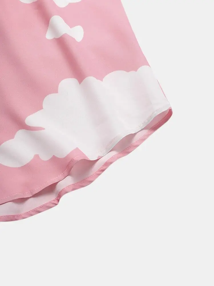 Pink Cloud Print Short Sleeve Men's Shirt — feature 10