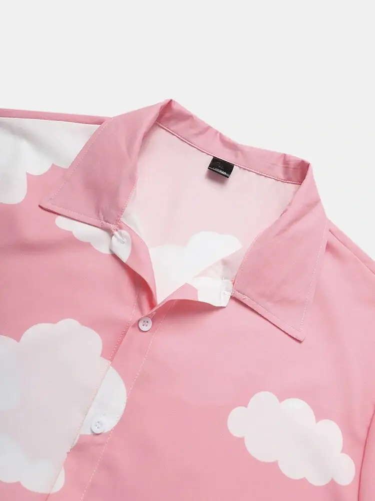 Pink Cloud Print Short Sleeve Men's Shirt — feature 8