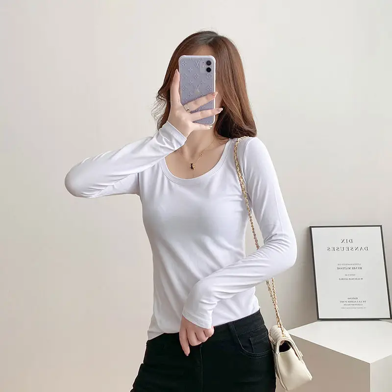 Women Long Sleeve White Top Slim Fit Korean Style - Image 3