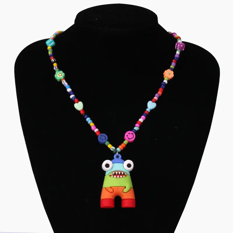 Women's Rainbow Monster Necklace with Hip Hop Dice & Rice Beads