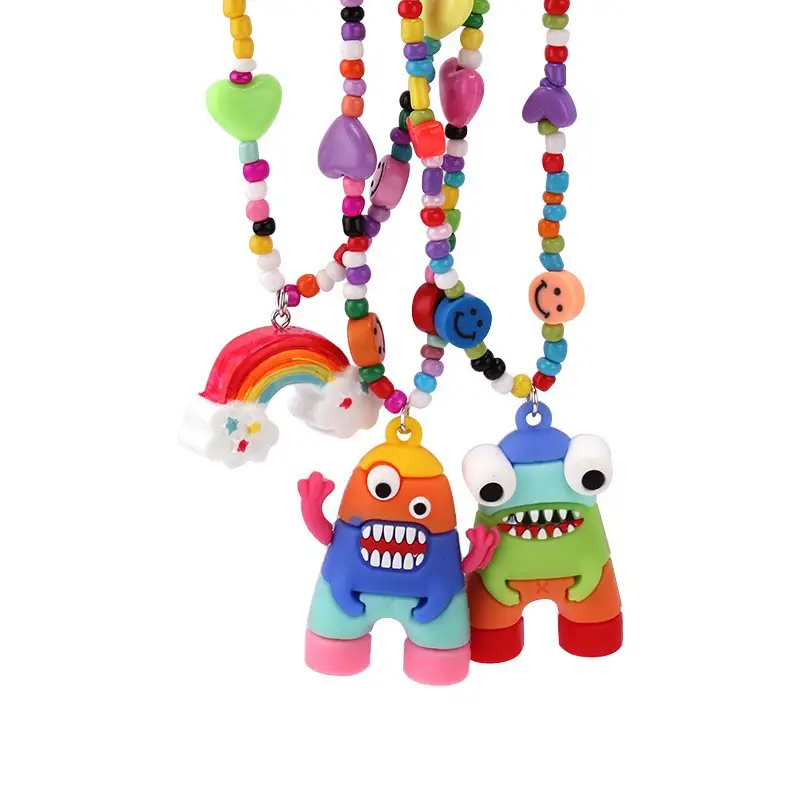 Women's Rainbow Monster Necklace with Hip Hop Dice & Rice Beads