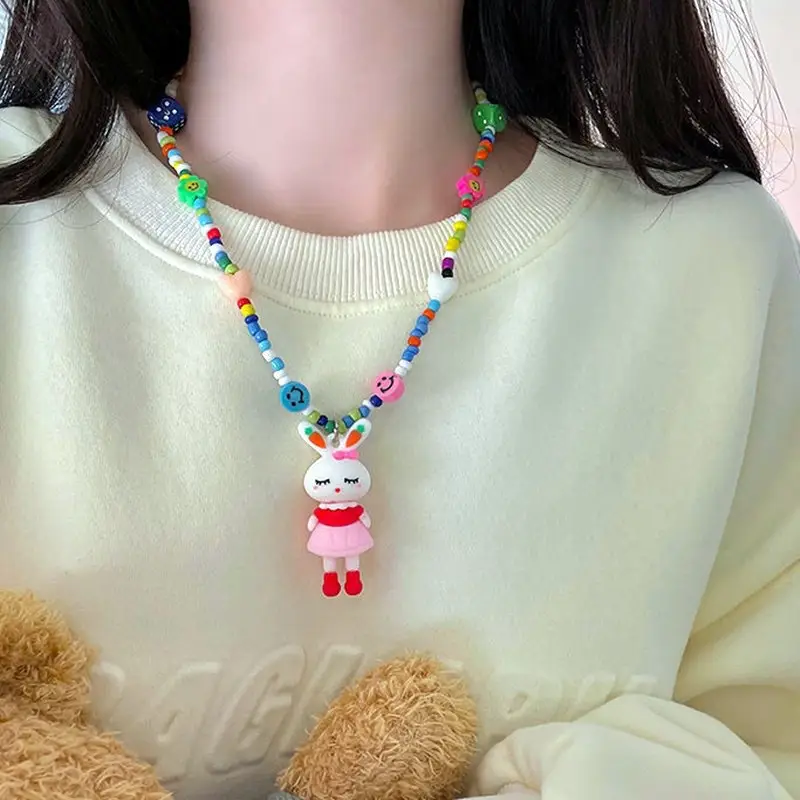 Women's Rainbow Monster Necklace with Hip Hop Dice & Rice Beads