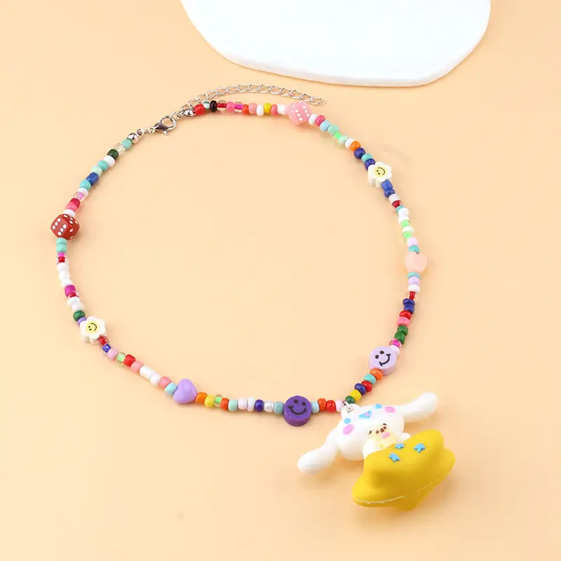 Women's Rainbow Monster Necklace with Hip Hop Dice & Rice Beads