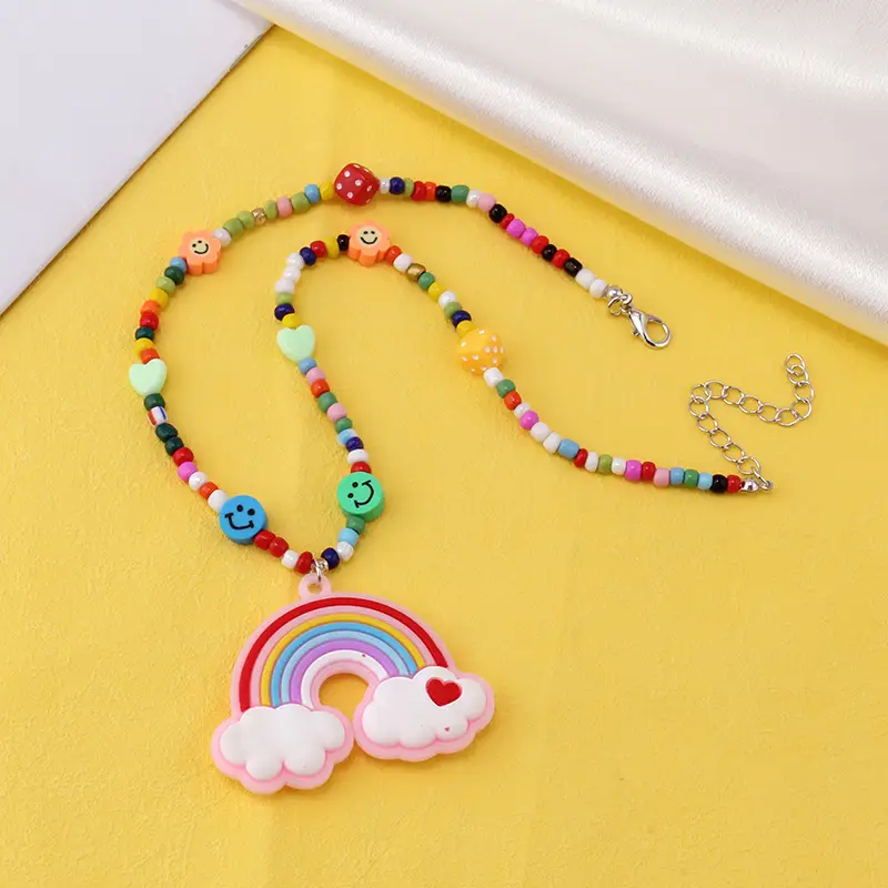 Women's Rainbow Monster Necklace with Hip Hop Dice & Rice Beads