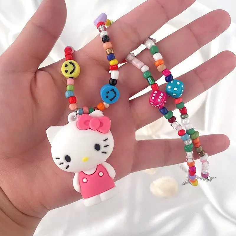 Women's Rainbow Monster Necklace with Hip Hop Dice & Rice Beads