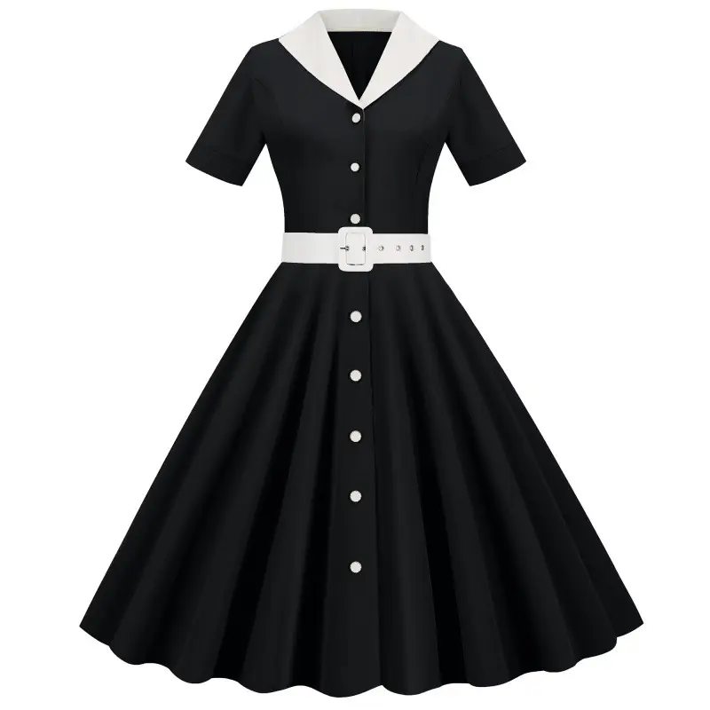 Pink 50s V-Neck Casual Party Dress - Image 2