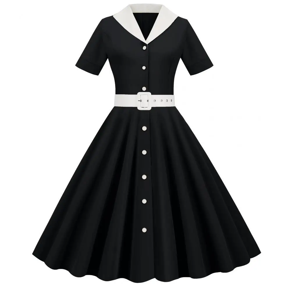 Pink 50s V-Neck Casual Party Dress — feature 20