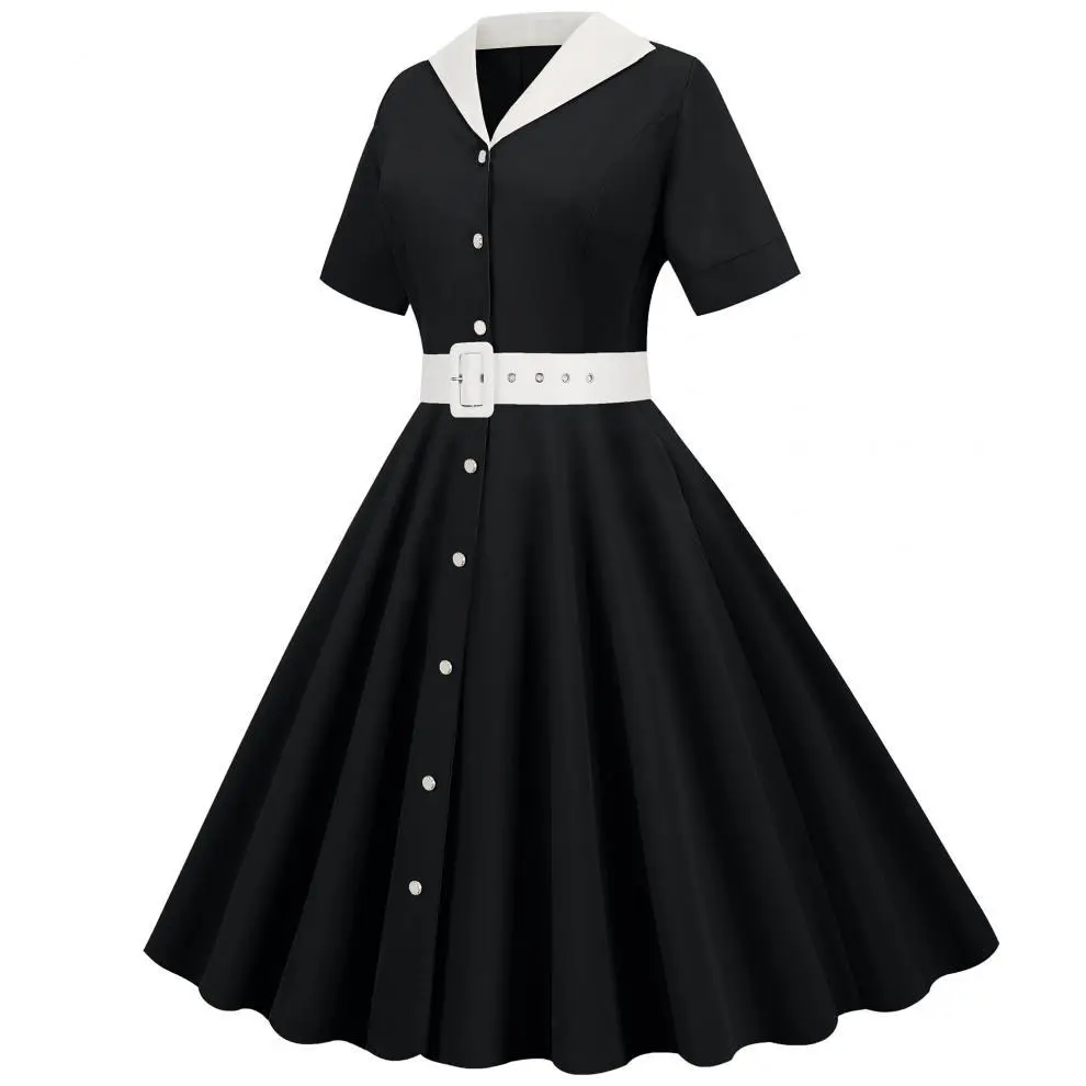 Pink 50s V-Neck Casual Party Dress — feature 21