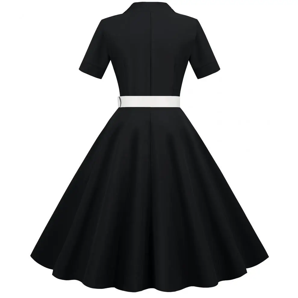 Pink 50s V-Neck Casual Party Dress — feature 22
