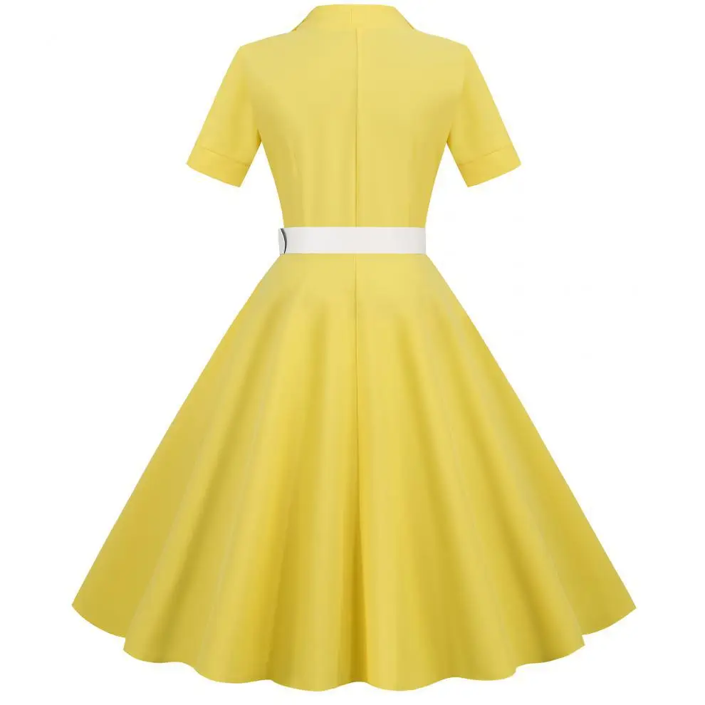 Pink 50s V-Neck Casual Party Dress — feature 4