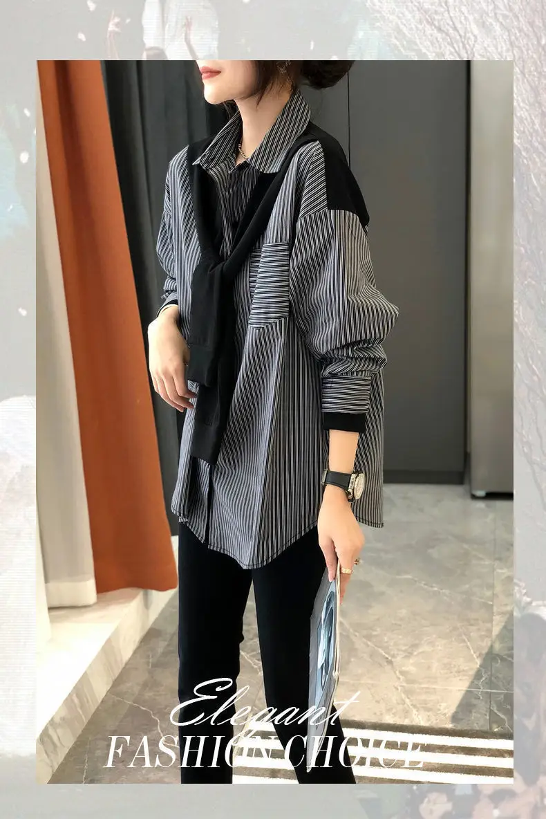 Women's Black & Gray Striped Button-Down Shirt 2022 — feature 1