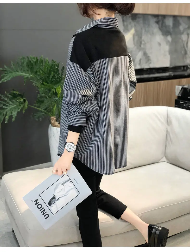 Women's Black & Gray Striped Button-Down Shirt 2022 — feature 4