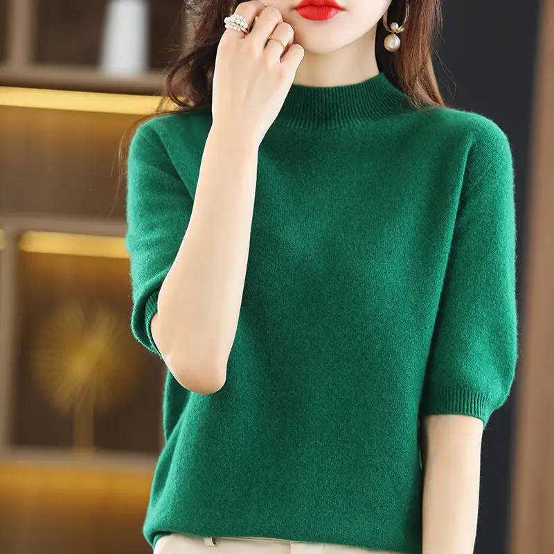 Blue Knitted Half Turtleneck Pullover for Women - Image 16