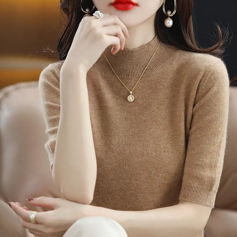 Blue Knitted Half Turtleneck Pullover for Women - Image 17