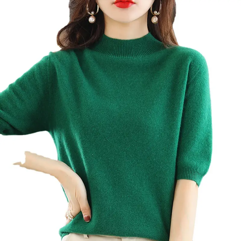 Blue Knitted Half Turtleneck Pullover for Women - Image 19