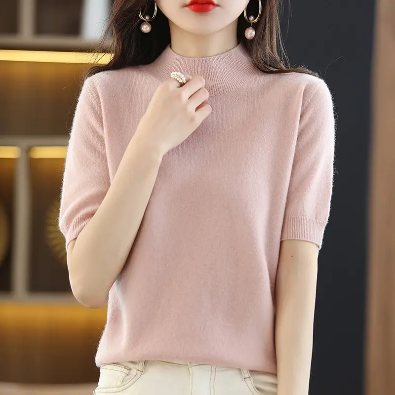 Blue Knitted Half Turtleneck Pullover for Women - Image 10