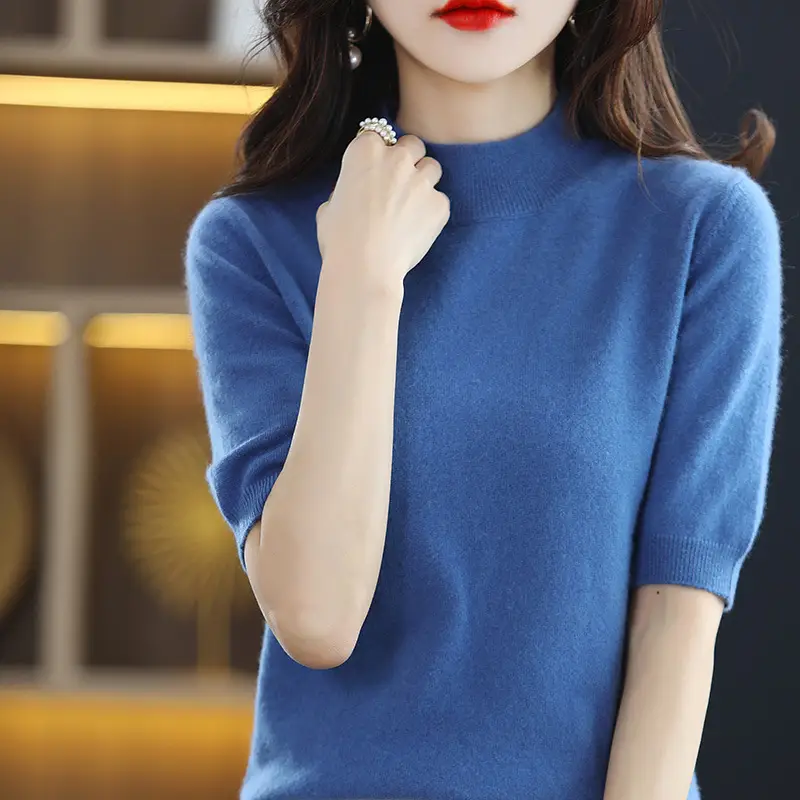 Blue Knitted Half Turtleneck Pullover for Women - Image 11