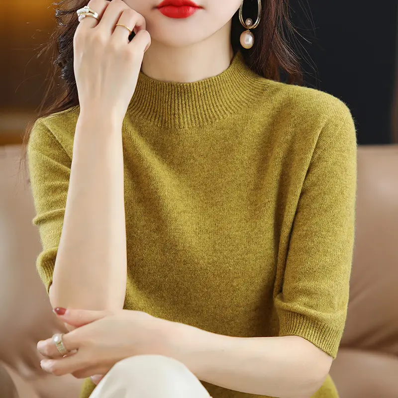Blue Knitted Half Turtleneck Pullover for Women - Image 13