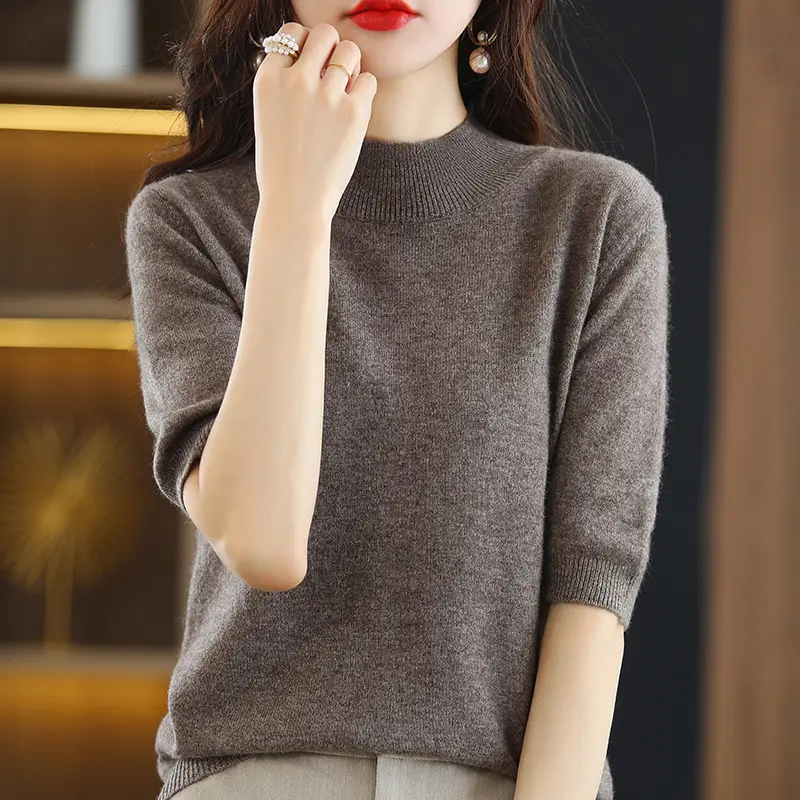 Blue Knitted Half Turtleneck Pullover for Women - Image 14