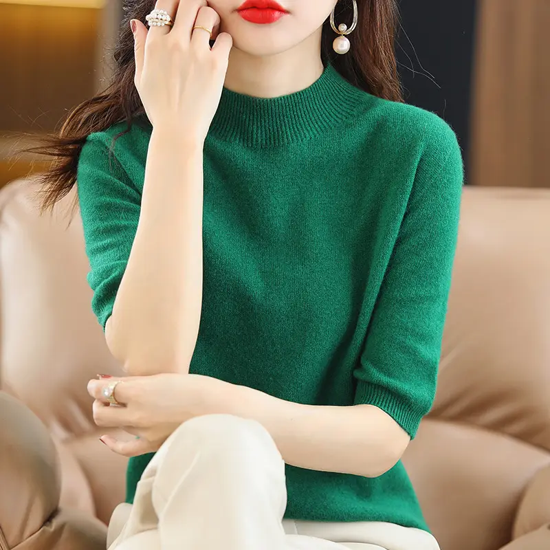 Blue Knitted Half Turtleneck Pullover for Women - Image 2