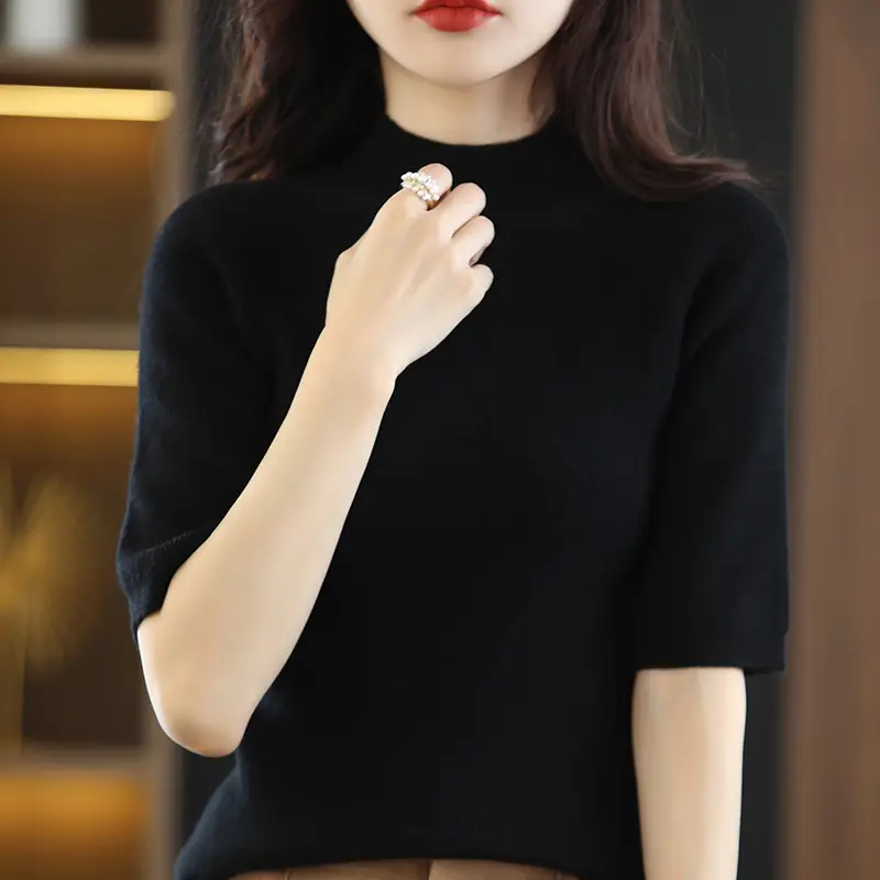 Blue Knitted Half Turtleneck Pullover for Women - Image 3