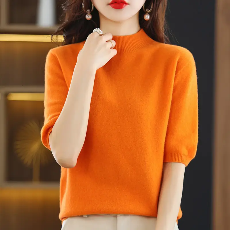 Blue Knitted Half Turtleneck Pullover for Women - Image 4