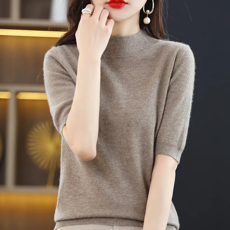 Blue Knitted Half Turtleneck Pullover for Women - Image 6