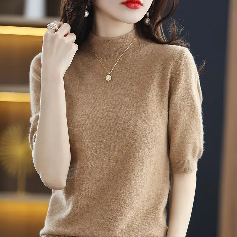 Blue Knitted Half Turtleneck Pullover for Women - Image 7