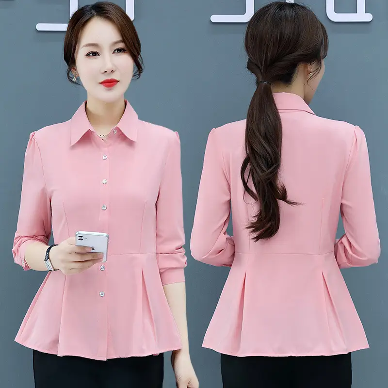 Women's Light Blue Long Sleeve Button Down Blouse - Image 5