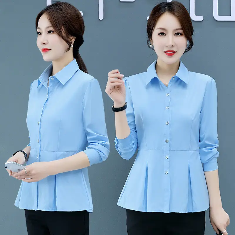 Women's Light Blue Long Sleeve Button Down Blouse - Image 6