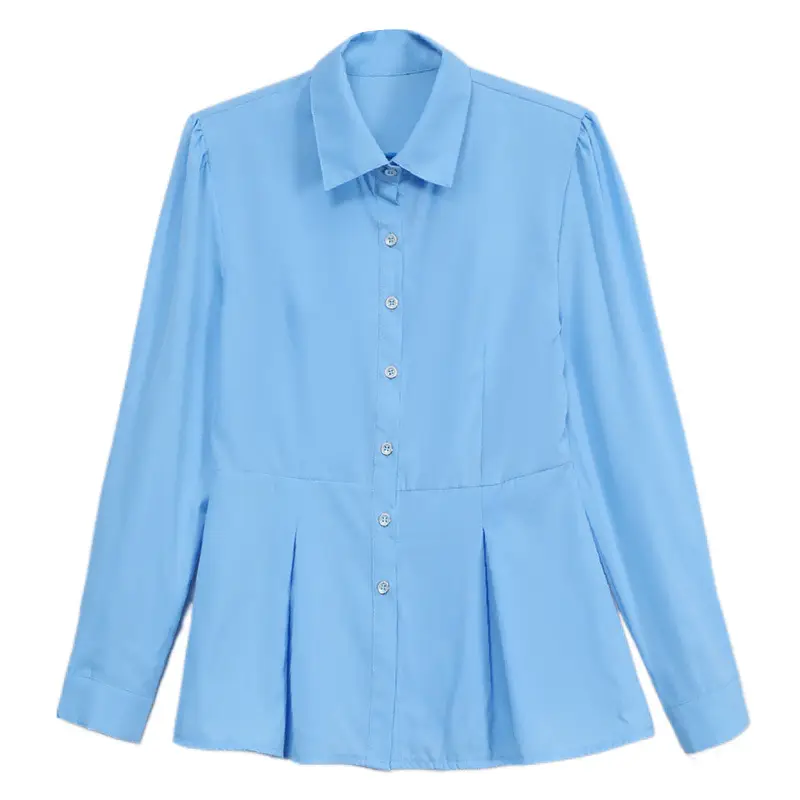 Women's Light Blue Long Sleeve Button Down Blouse - Image 8