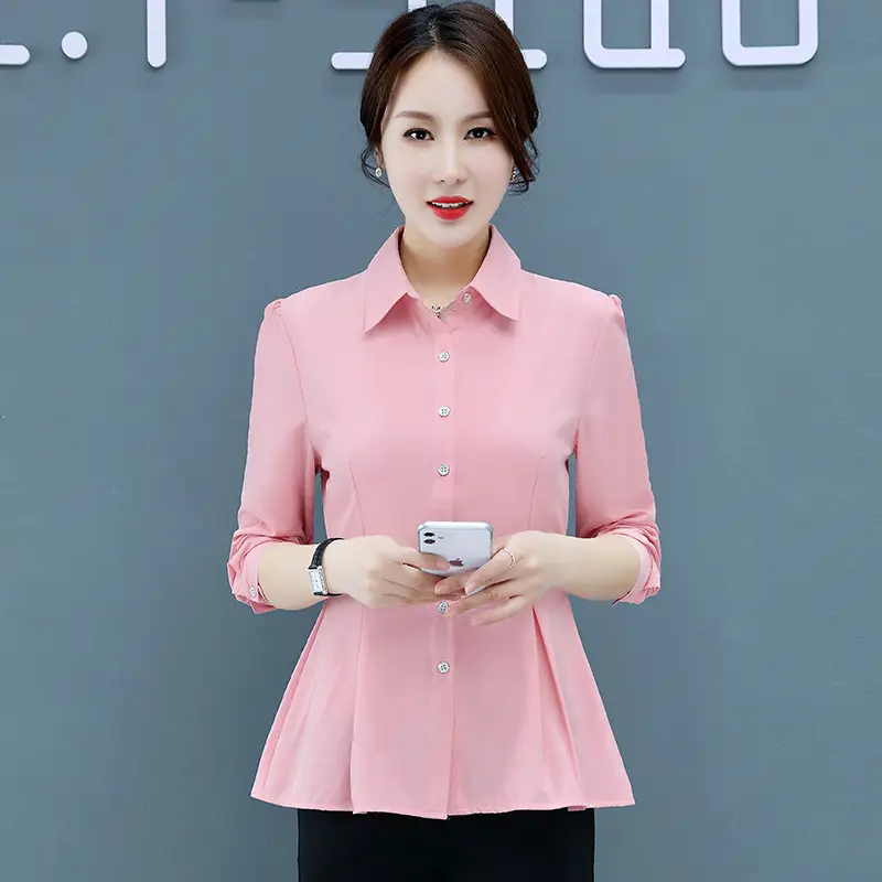Women's Light Blue Long Sleeve Button Down Blouse - Image 2