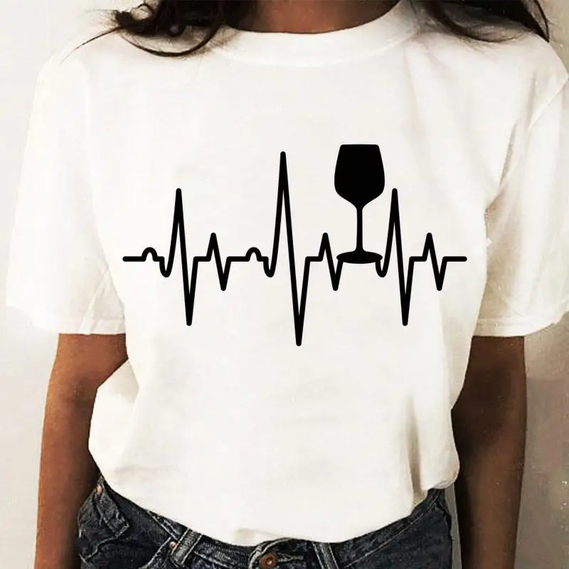 Women Graphic T-Shirt White Coffee Wine Love Print - Image 3